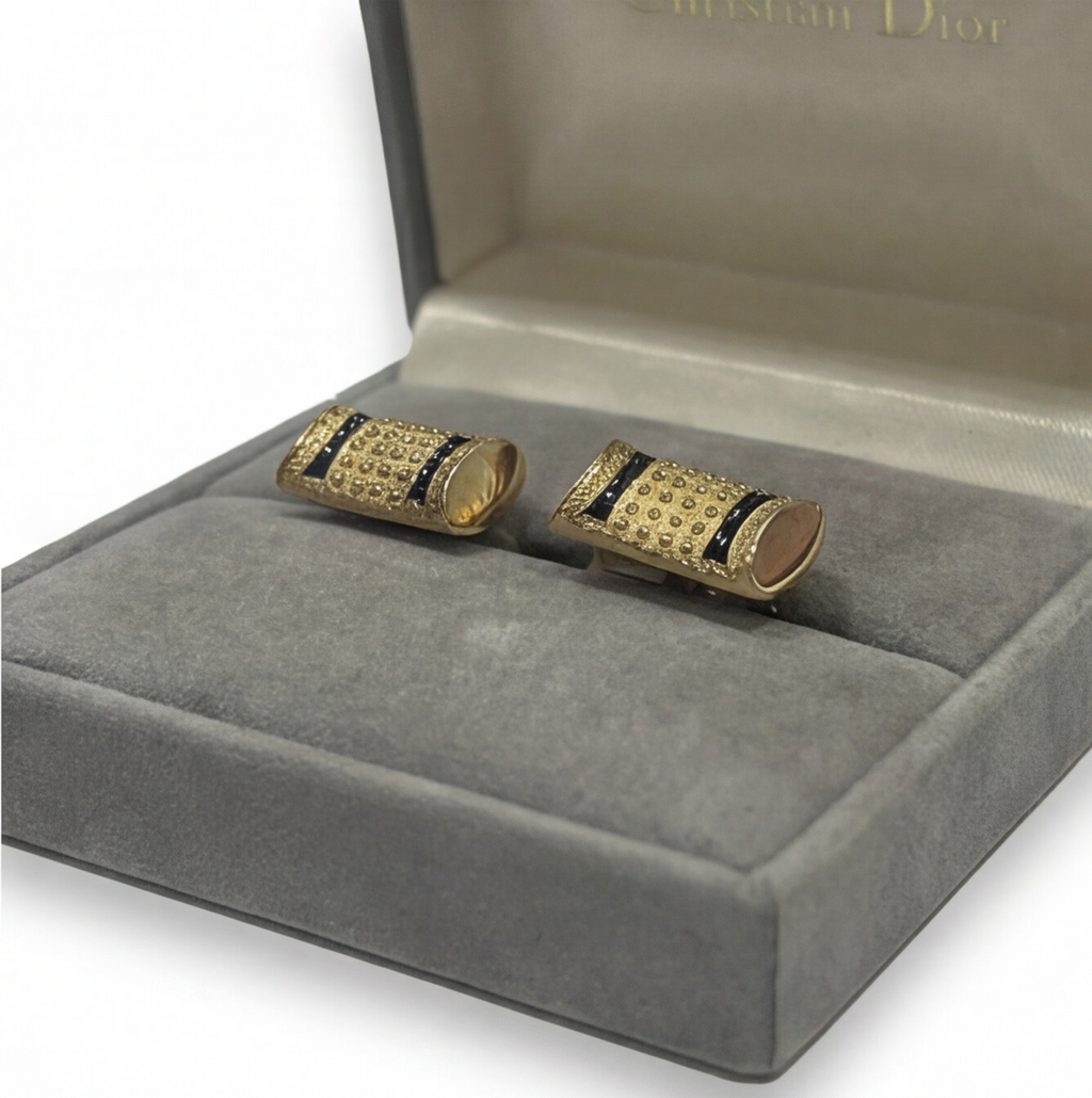 Christian Dior Gold-Tone & Black Enamel Cufflinks – Paris