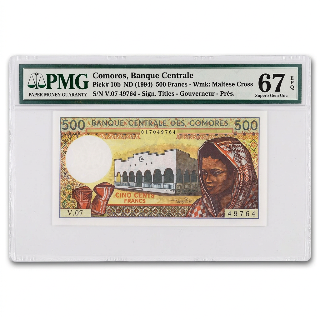 Comoros 500 Francs Banknote – PMG 67 EPQ