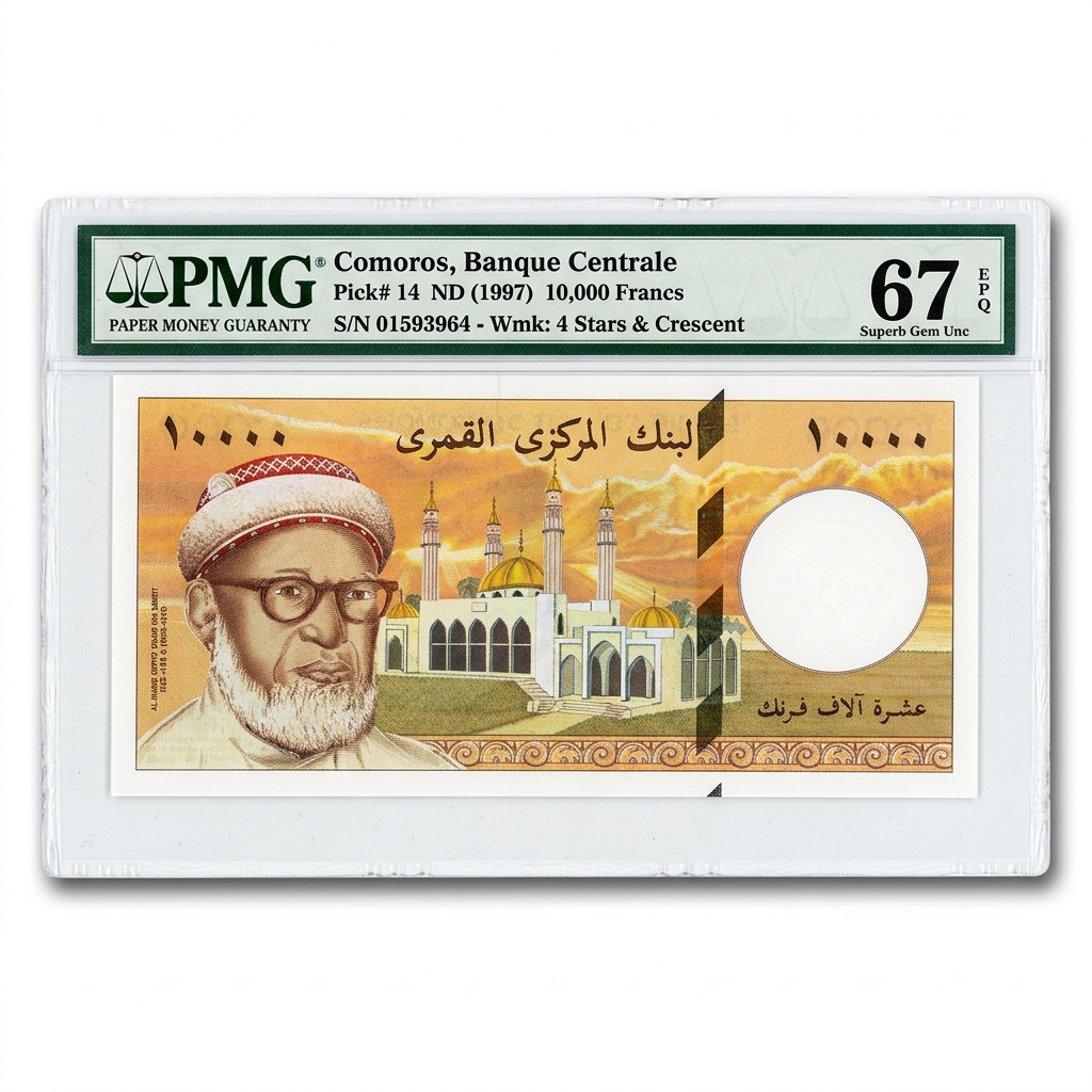Comoros 10,000 Francs Banknote – PMG 67 EPQ