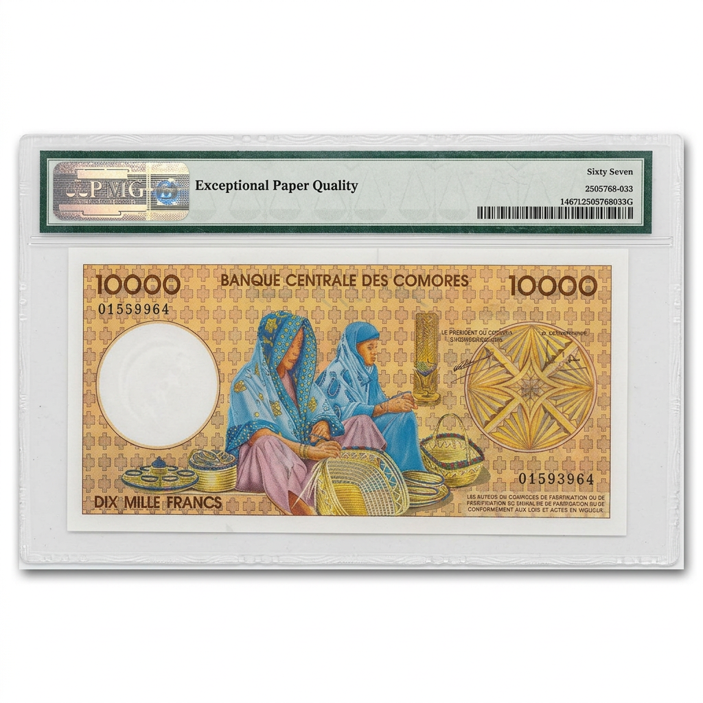 Comoros 10,000 Francs Banknote – PMG 67 EPQ