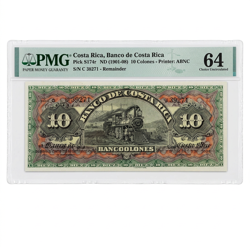 Costa Rica 10 Colones Remainder Banknote – PMG 64