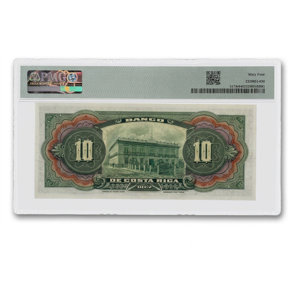Costa Rica 10 Colones Remainder Banknote – PMG 64