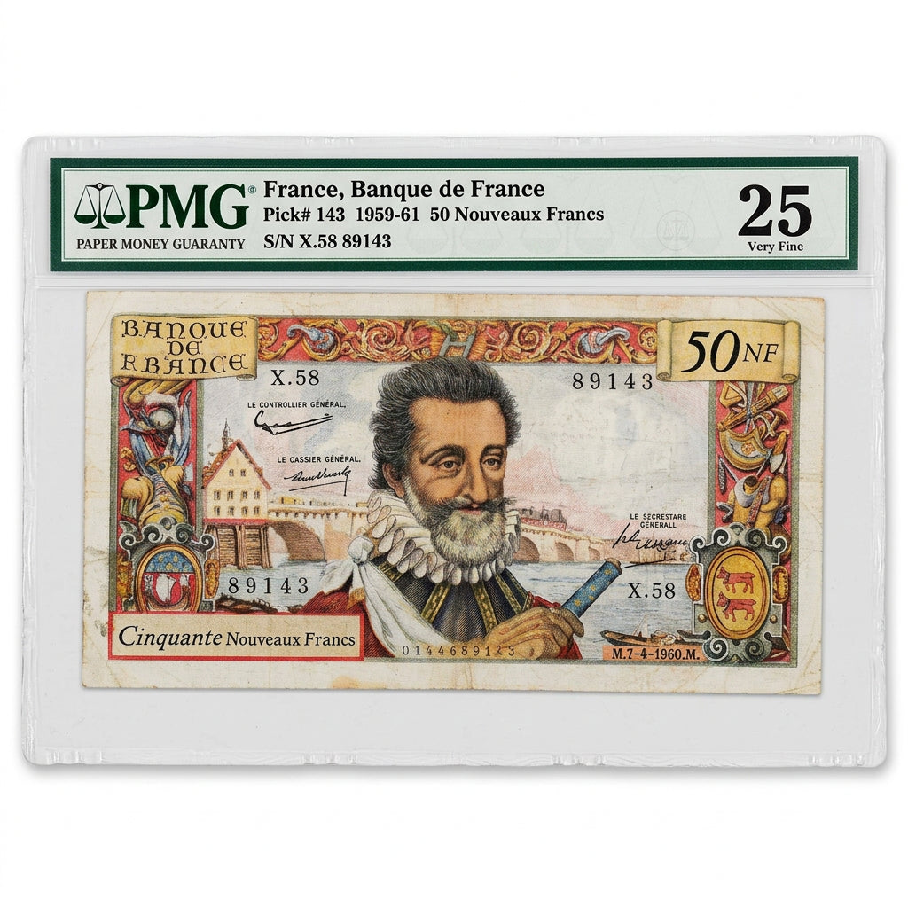France 50 Nouveaux Francs “Henri IV” Banknote – PMG 25