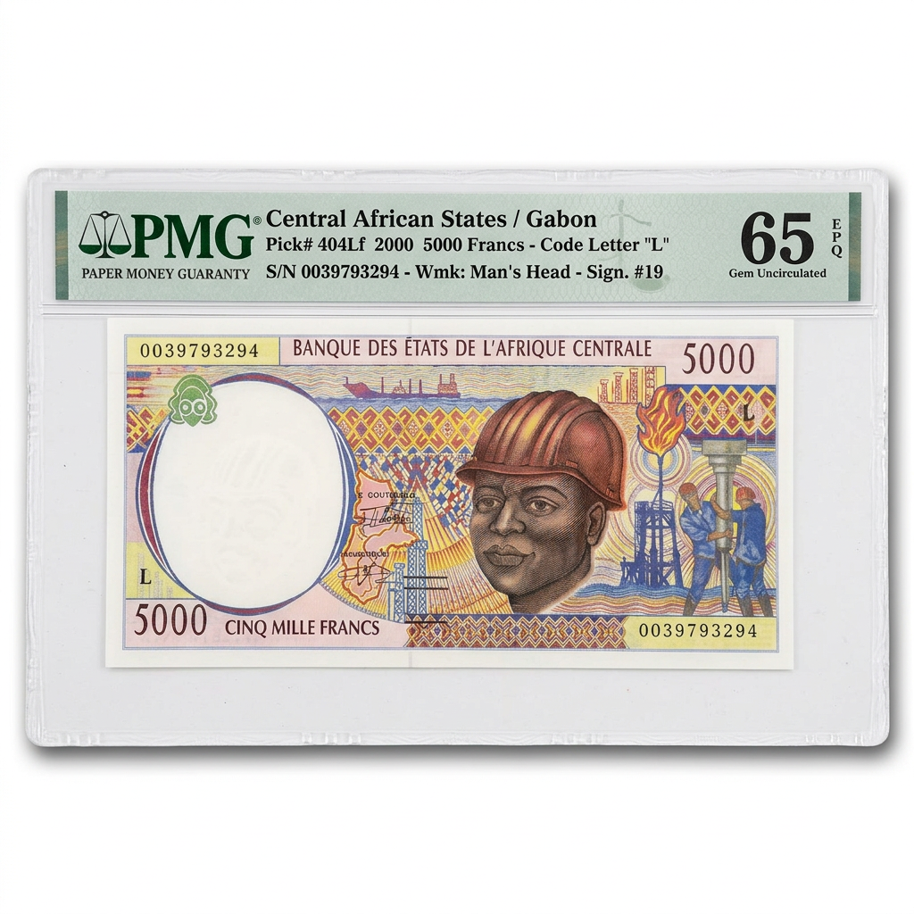 Central African States / Gabon 5,000 Francs Banknote – PMG 65 EPQ