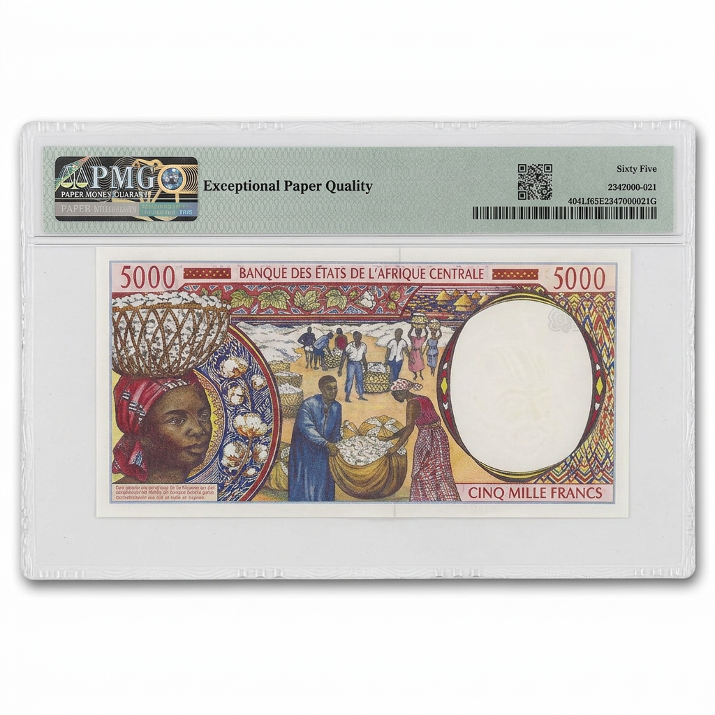 Central African States / Gabon 5,000 Francs Banknote – PMG 65 EPQ