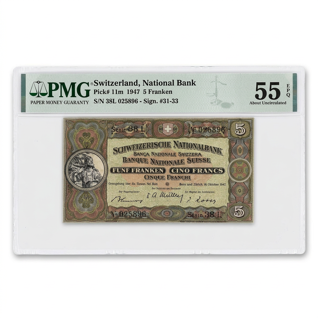 Switzerland 5 Franken Banknote – PMG 55 EPQ