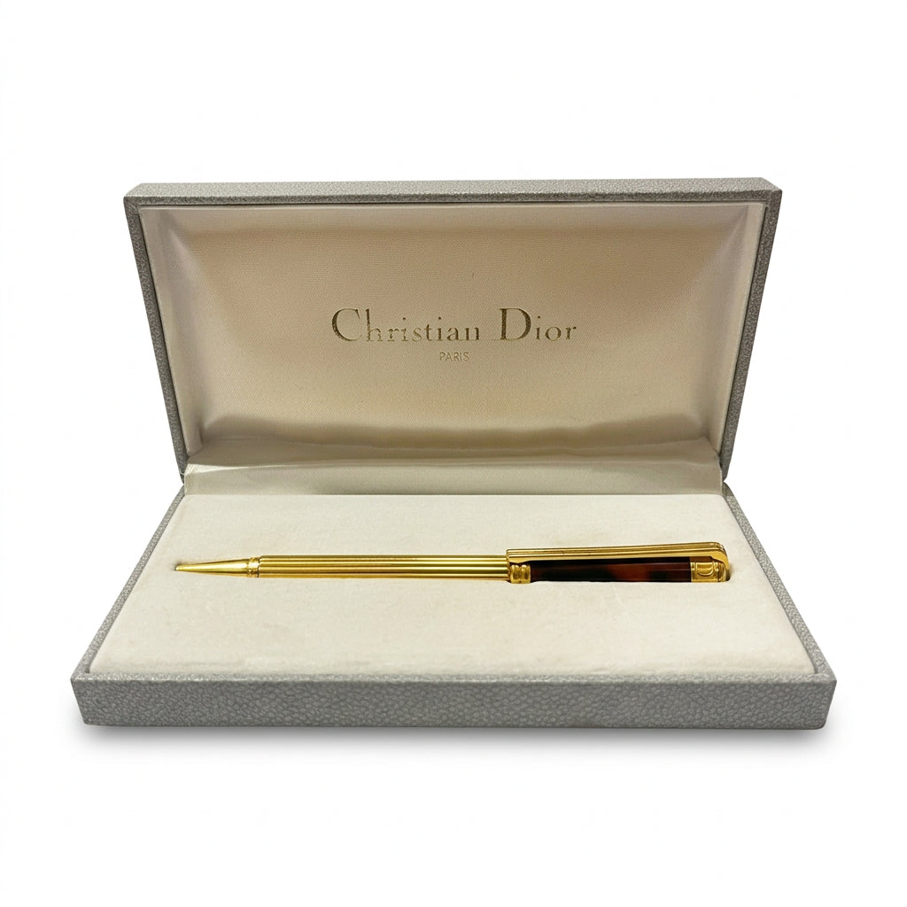 Christian Dior Paris Vintage Ballpoint Pen – Gold Plated & Brown Lacquer