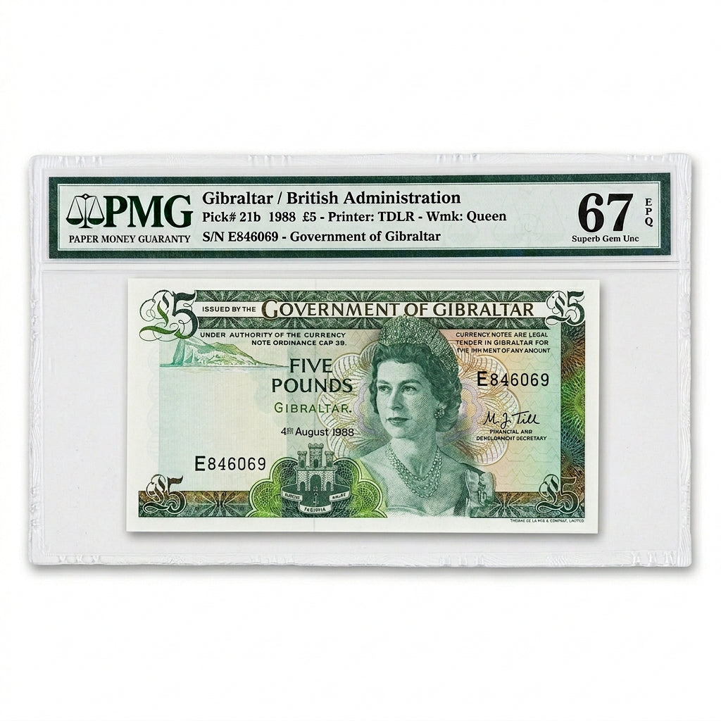 1988 Gibraltar £5 Banknote – PMG 67 EPQ Superb Gem Uncirculated