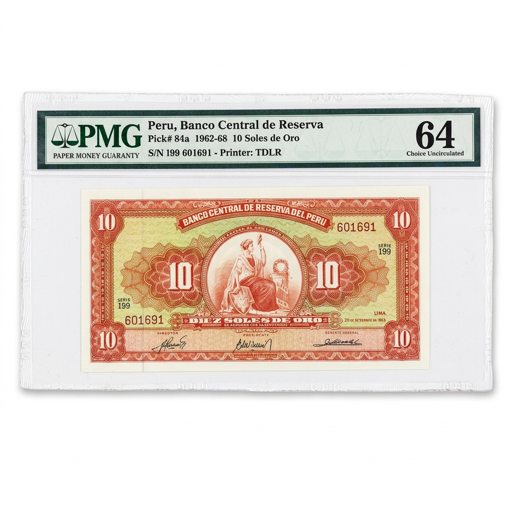 Peru 10 Soles de Oro Banknote – Banco Central de Reserva | PMG 64 Choice Uncirculated