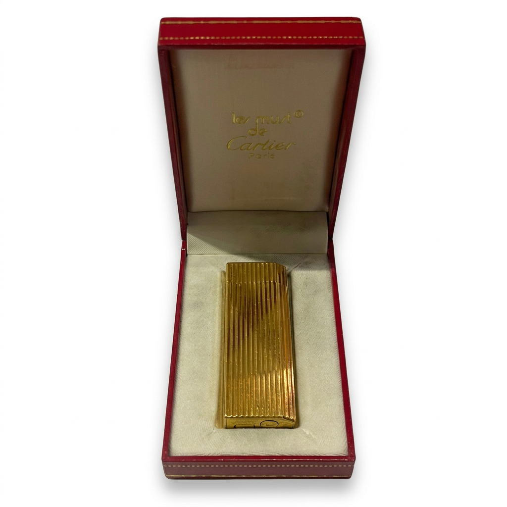 Cartier “Les Must de Cartier” Vintage Lighter – Gold Plated Ribbed Design | With Original Box