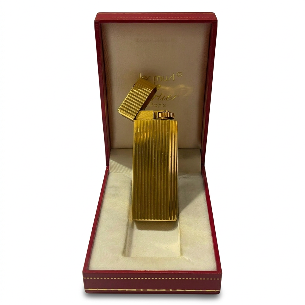 Cartier “Les Must de Cartier” Vintage Lighter – Gold Plated Ribbed Design | With Original Box