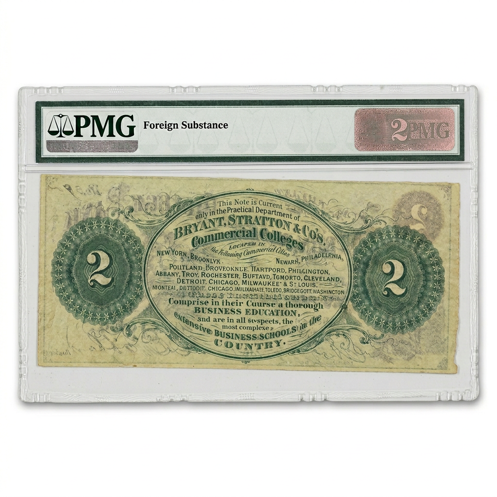 International College Bank $2 Note – New York | ca. 1860s | PMG 50 About Uncirculated