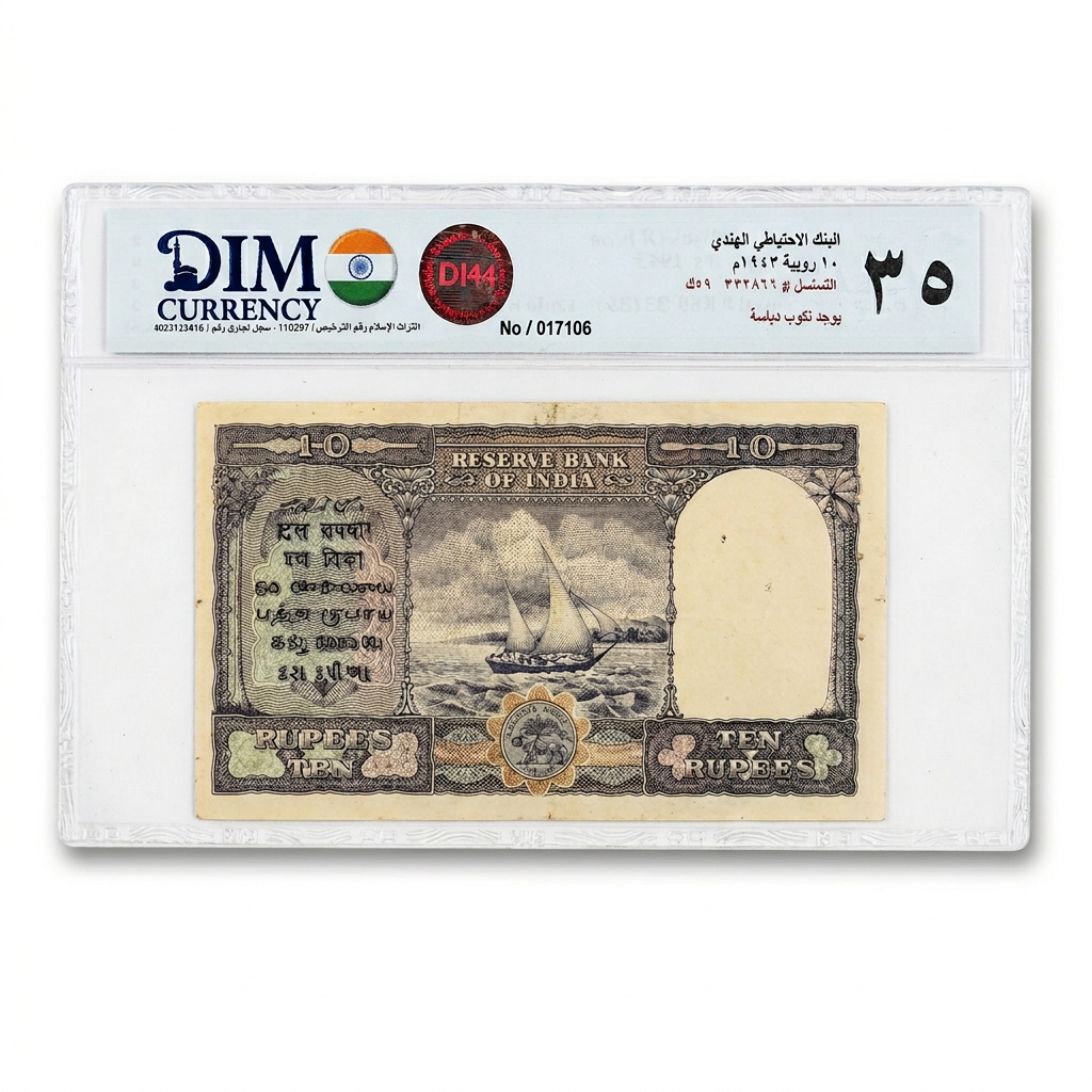 India 10 Rupees Banknote – Reserve Bank of India | 1943 | DIM 35 Choice Very Fine