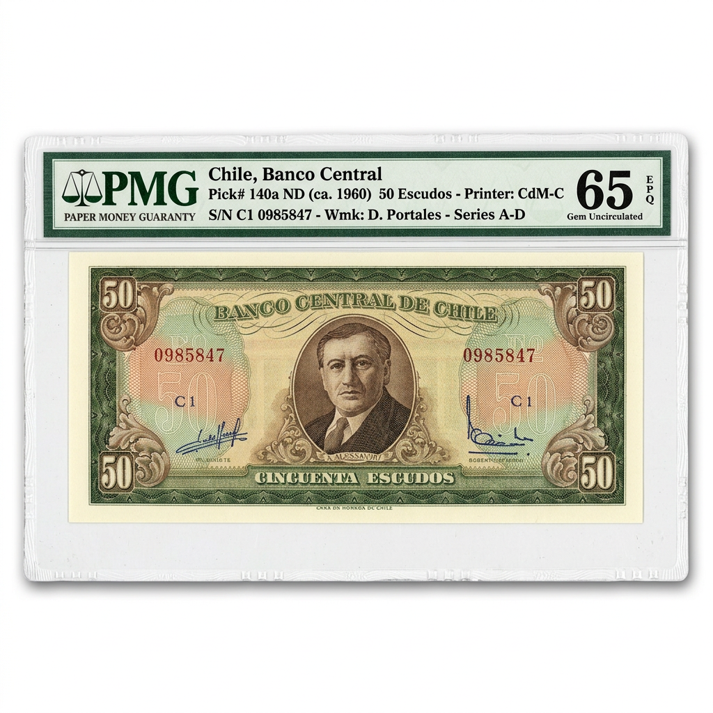 Chile 50 Escudos Banknote – Banco Central de Chile | PMG 65 EPQ Gem Uncirculated