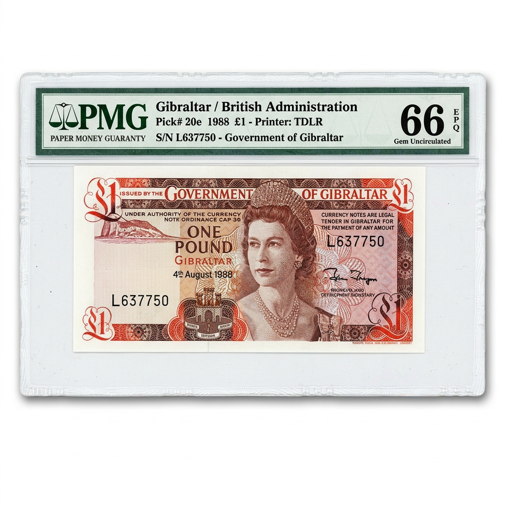 Gibraltar 1 Pound Banknote – Government of Gibraltar | 1988 | PMG 66 EPQ Gem Uncirculated