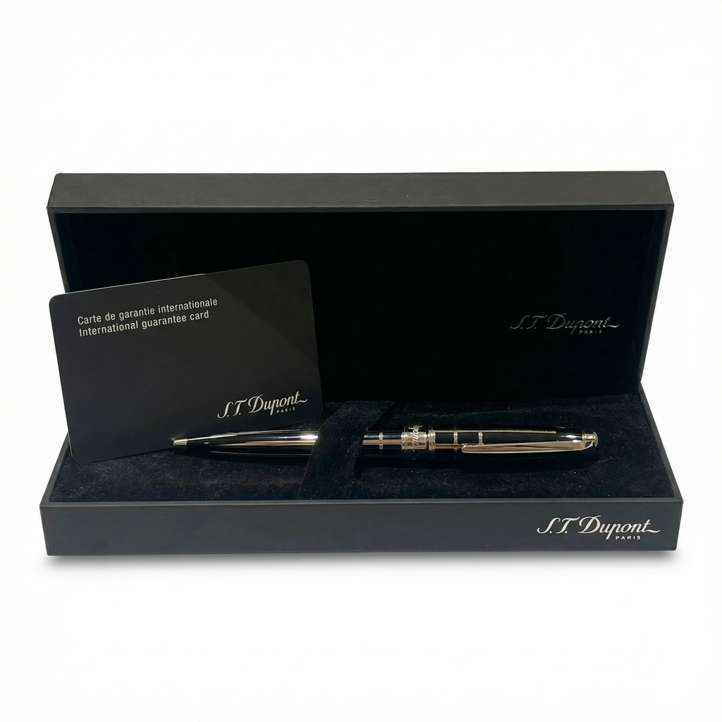 S.T. Dupont Paris Ballpoint Pen – Black Lacquer with Palladium Grid Design