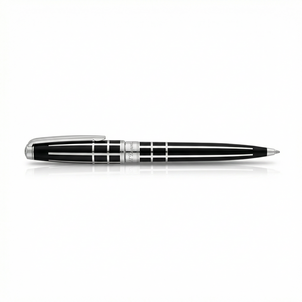 S.T. Dupont Paris Ballpoint Pen – Black Lacquer with Palladium Grid Design