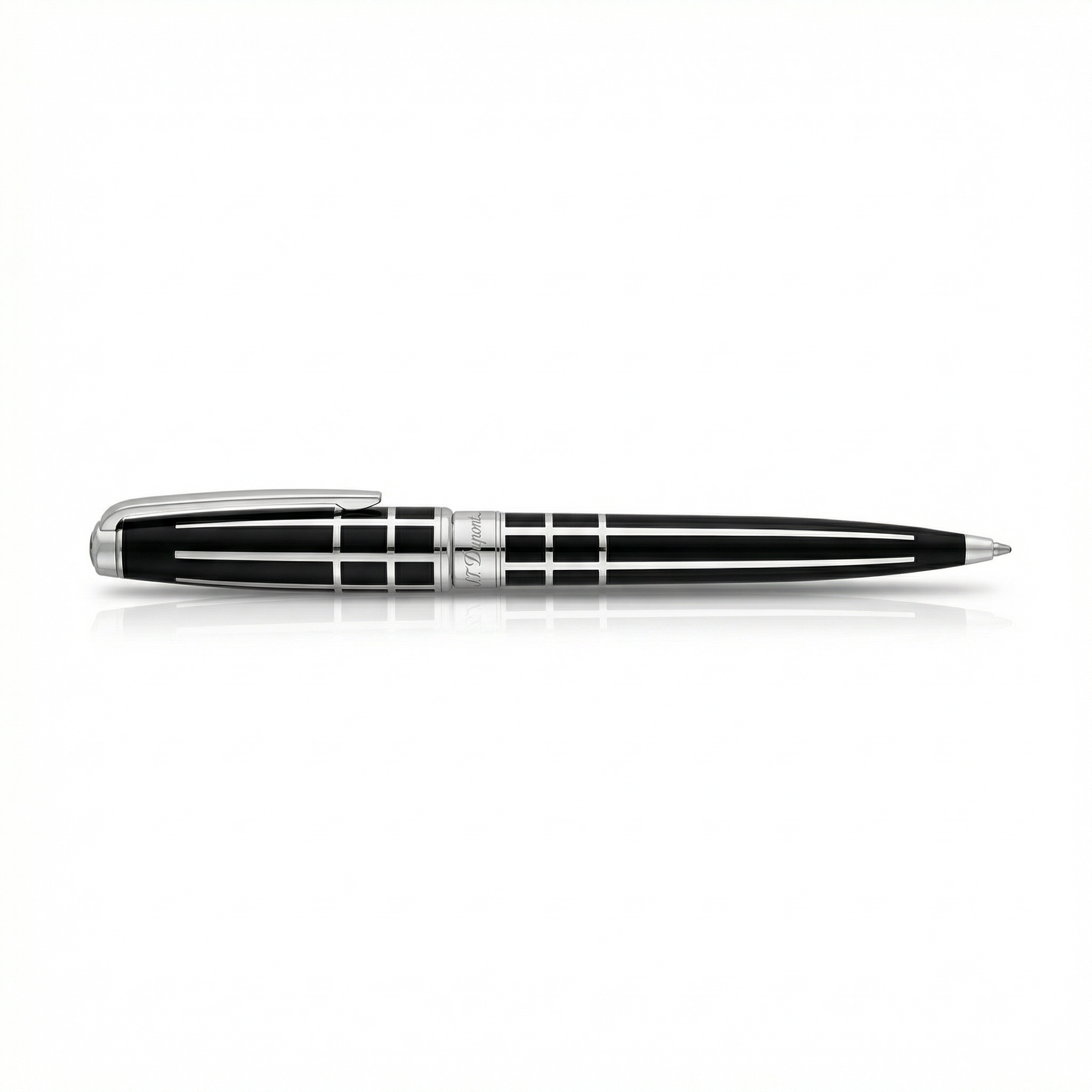 S.T. Dupont Paris Ballpoint Pen – Black Lacquer with Palladium Grid Design