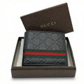 Gucci GG Embossed Leather Wallet – Black with Web Stripe