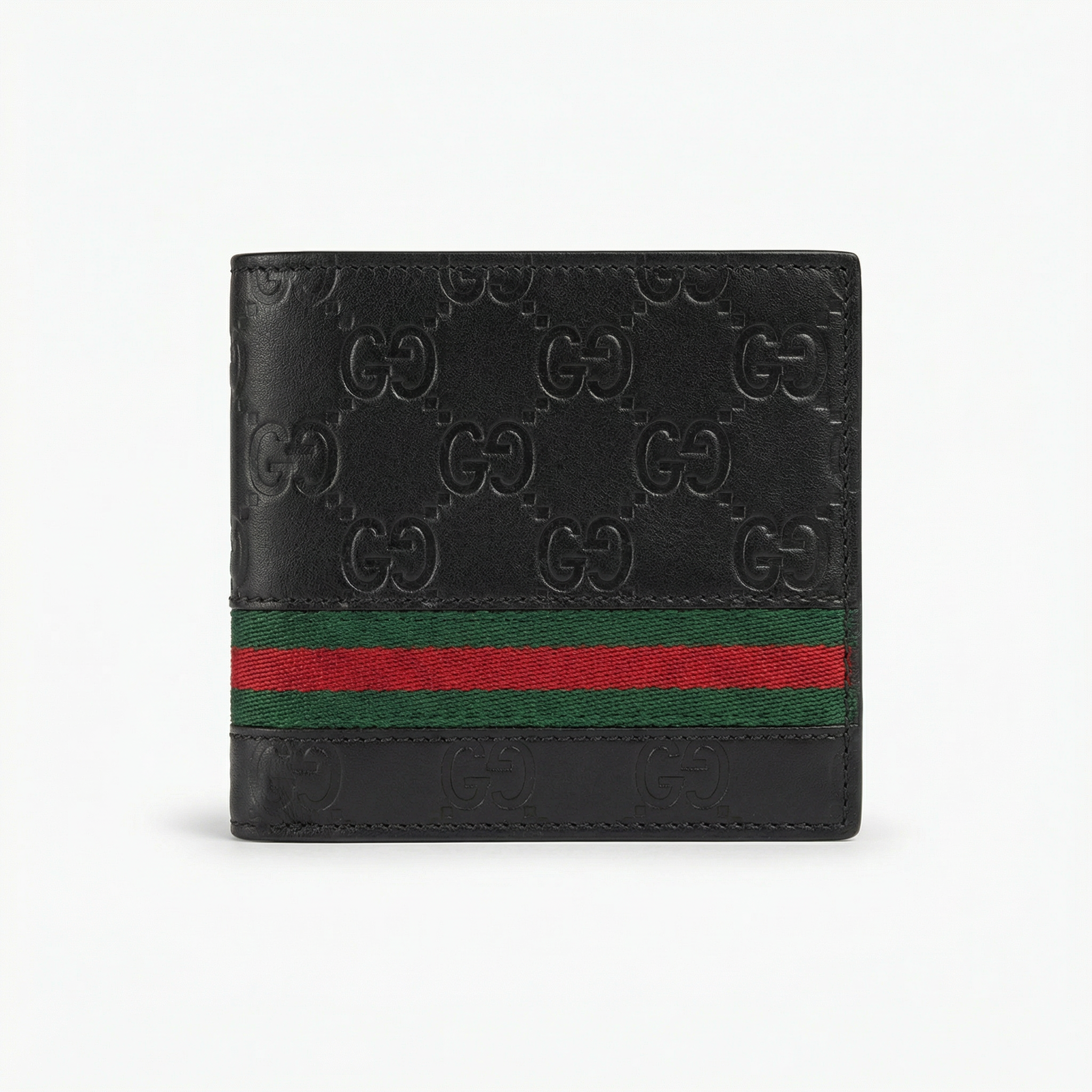 Gucci GG Embossed Leather Wallet – Black with Web Stripe
