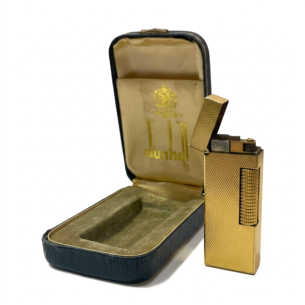 Dunhill Vintage Gold-Plated Lighter – Textured Guilloché | With Original Presentation Case | England