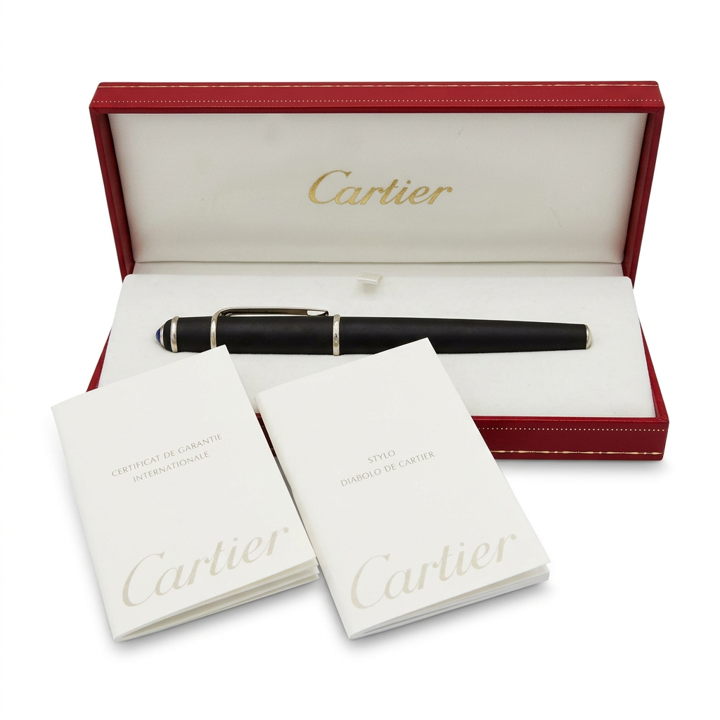 Cartier “Diabolo de Cartier” Rollerball Pen – Black Composite &amp; Palladium Finish | With Original Box and Papers