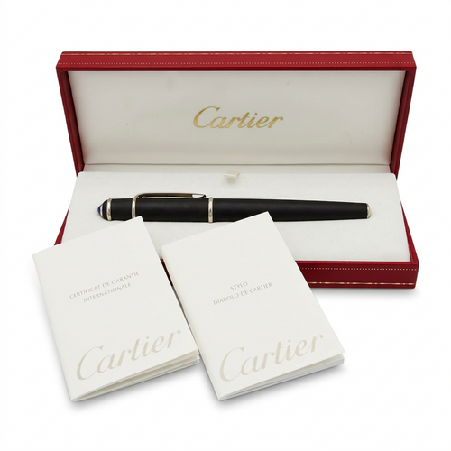 Cartier “Diabolo de Cartier” Rollerball Pen – Black Composite &amp; Palladium Finish | With Original Box and Papers