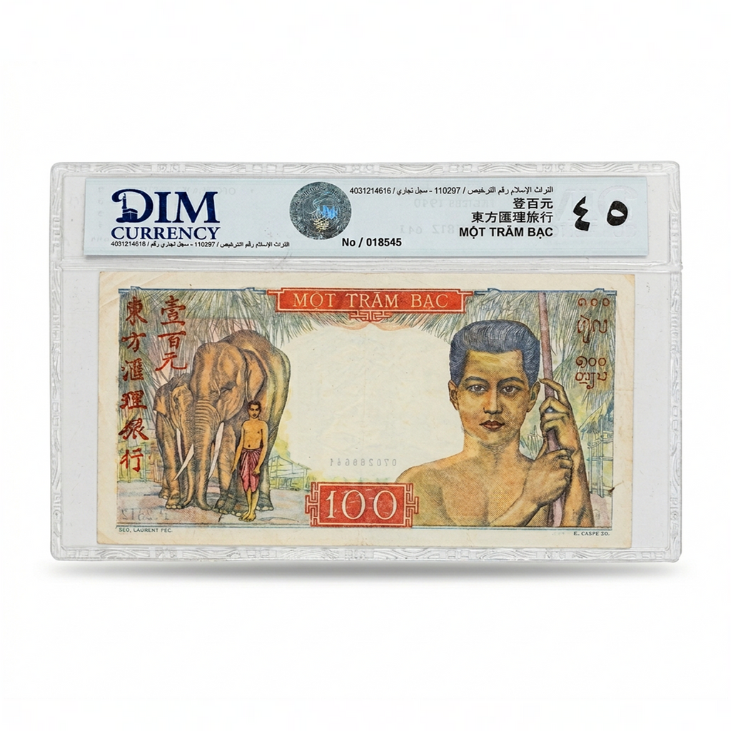 Banque de L’Indochine – 100 Piastres 1949 | French Indochina Colonial Banknote | Graded XF45