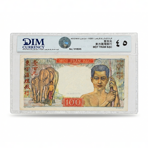 Banque de L’Indochine – 100 Piastres 1949 | French Indochina Colonial Banknote | Graded XF45